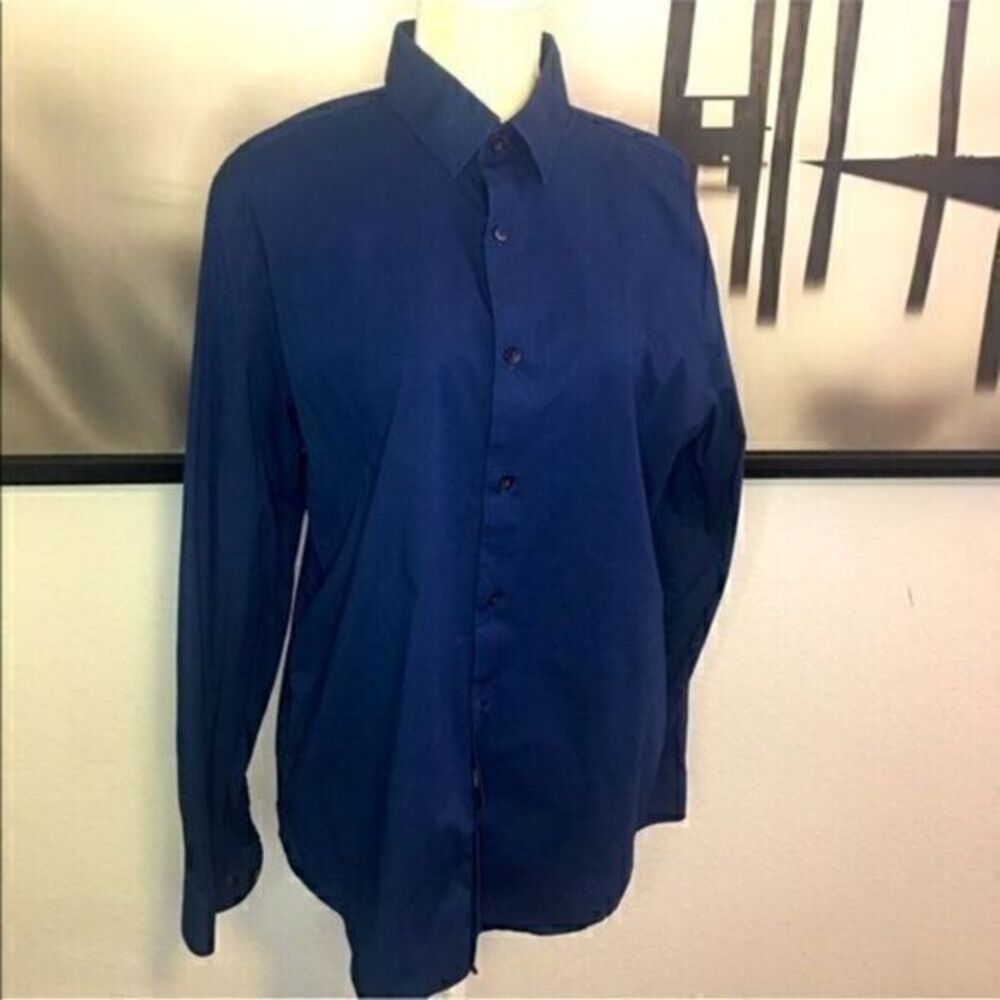 Men’s Button Down Blue Fitted Long-sleeve XL Dress Shirt